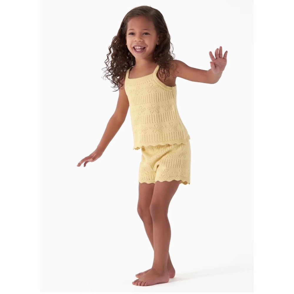 Modern Moments Toddler Girls Butter Yellow Pointelle Knit Top and Shorts Set 2T